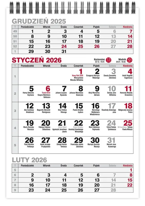 Kalendarz 2026 A5 biurkowy trójdzielny pionowy MIX
