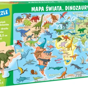 Puzzle 70 Mapa świata Dinozaury